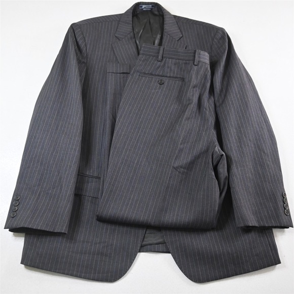 American Living 44R 34x30 Gray Striped 100% Wool Mens Jacket Pants Suit